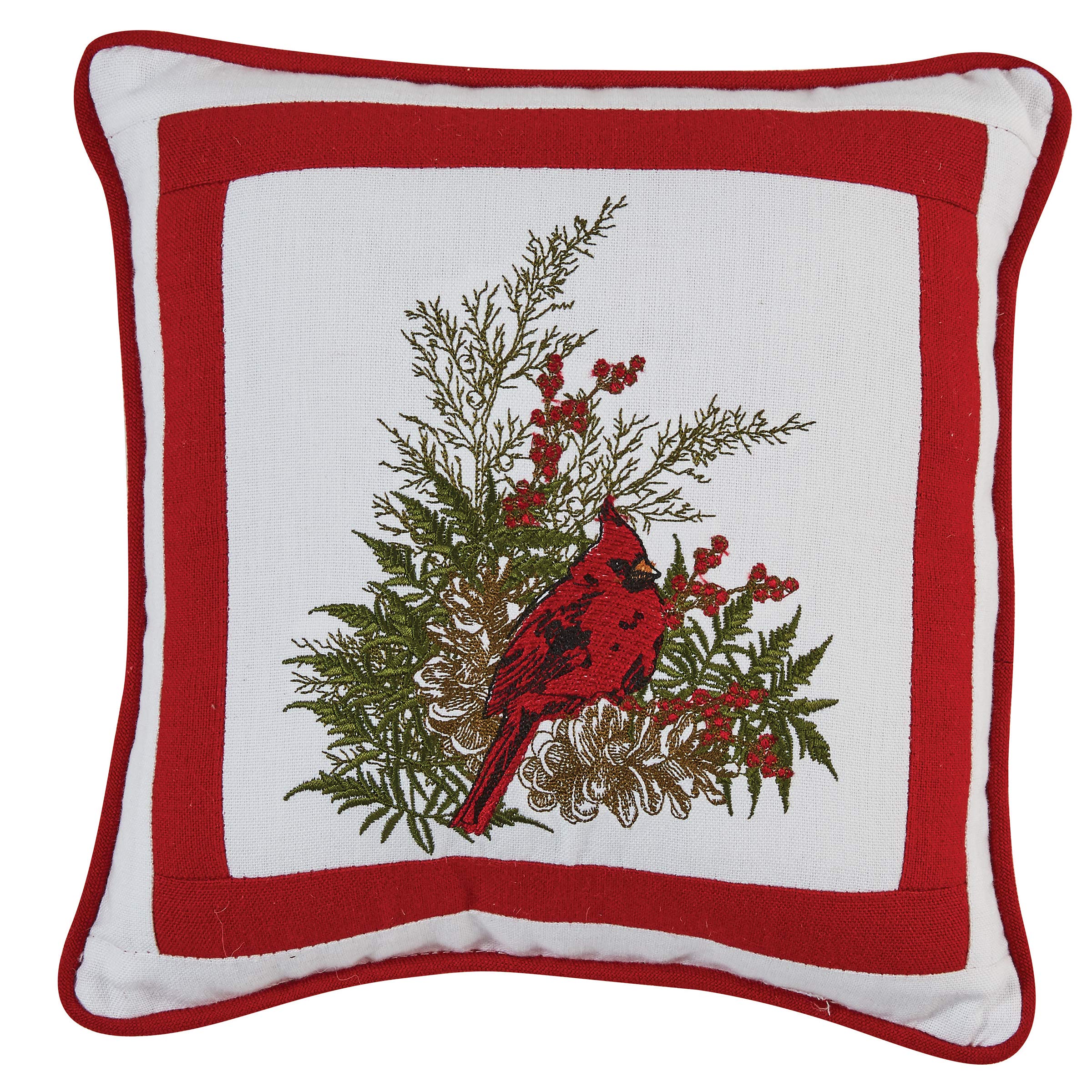 Cardinal Embroidered Pillow - White