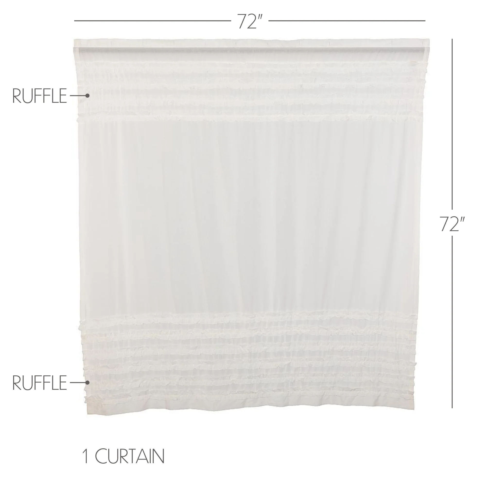 White Ruffled Sheer Petticoat Shower Curtain 72x72