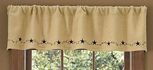 Burlap & Embroidered Stars Lined Valance, 60 x 14