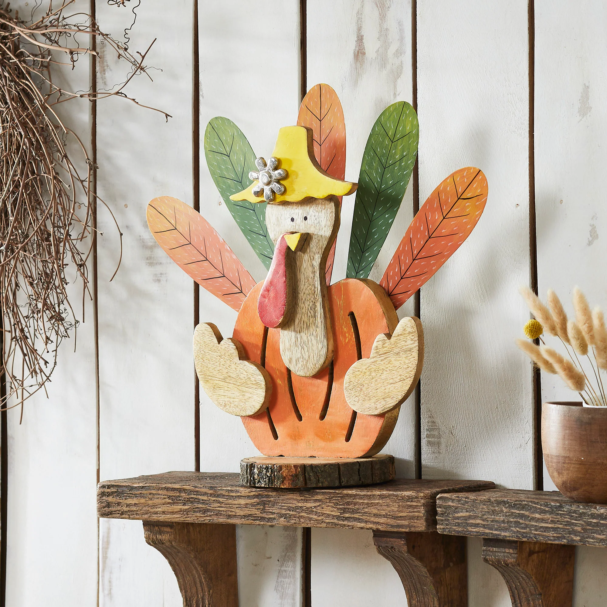 Whimsical Wooden Turkey 15.75x15.25x5.75