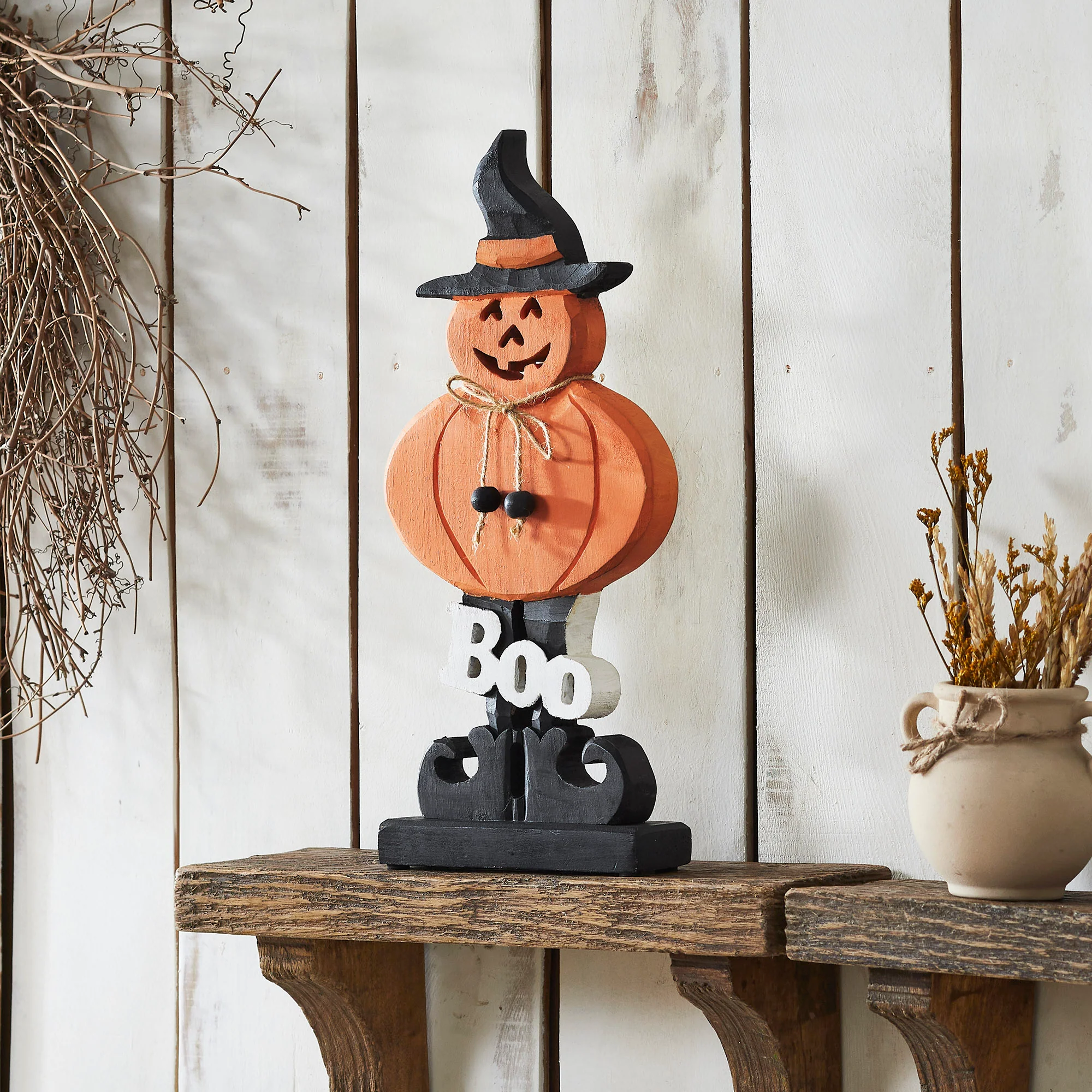Boo Wooden Jack-O-Lantern 15.5x7.25x2