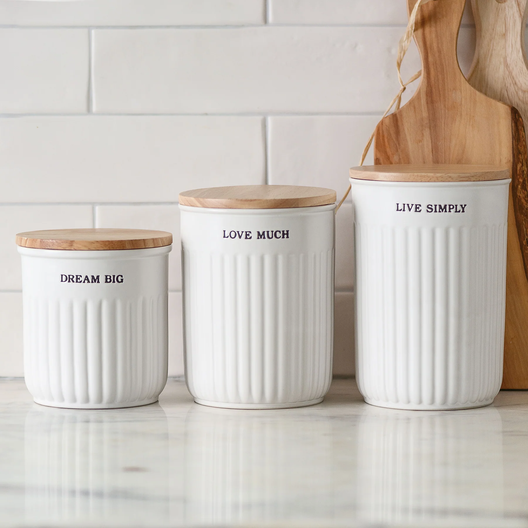 Round White Stoneware Canister Set