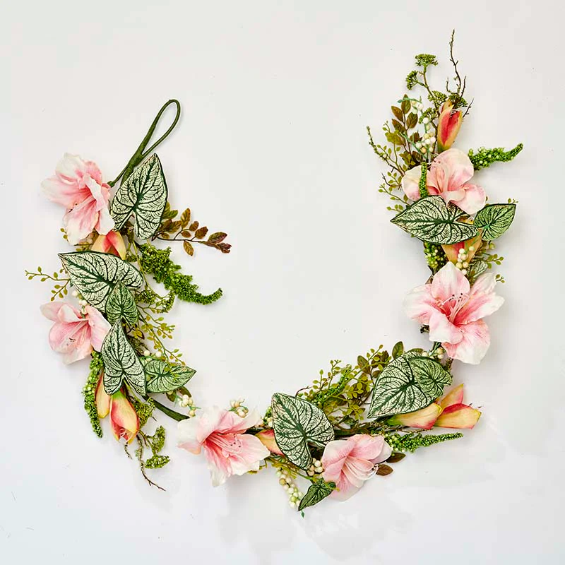 Caladium Leaf and Pink Flower Spring Garland
