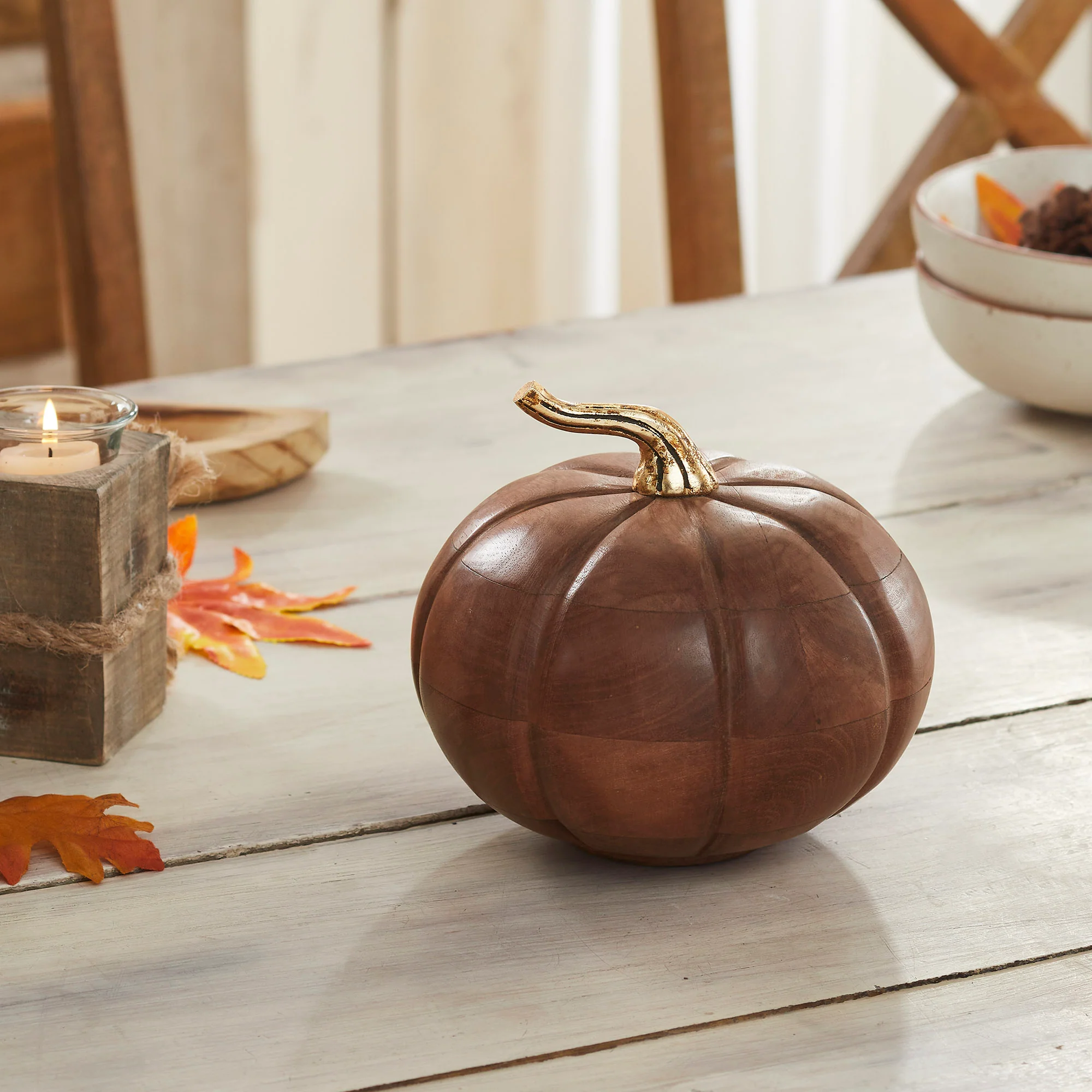 Heirloom Wooden Pumpkin Chestnut 6.5x7x7