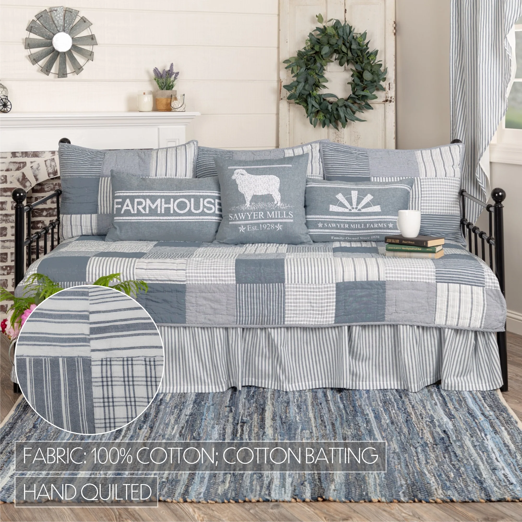 Sawyer Mill Blue 5pc Daybed Quilt Set (1 Quilt, 1 Bed Skirt, 3 Standard Shams)