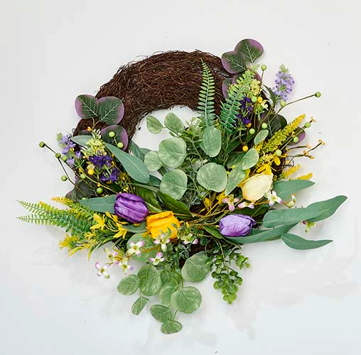 Welcome Spring Tulip & Green Leaves Half Wreath