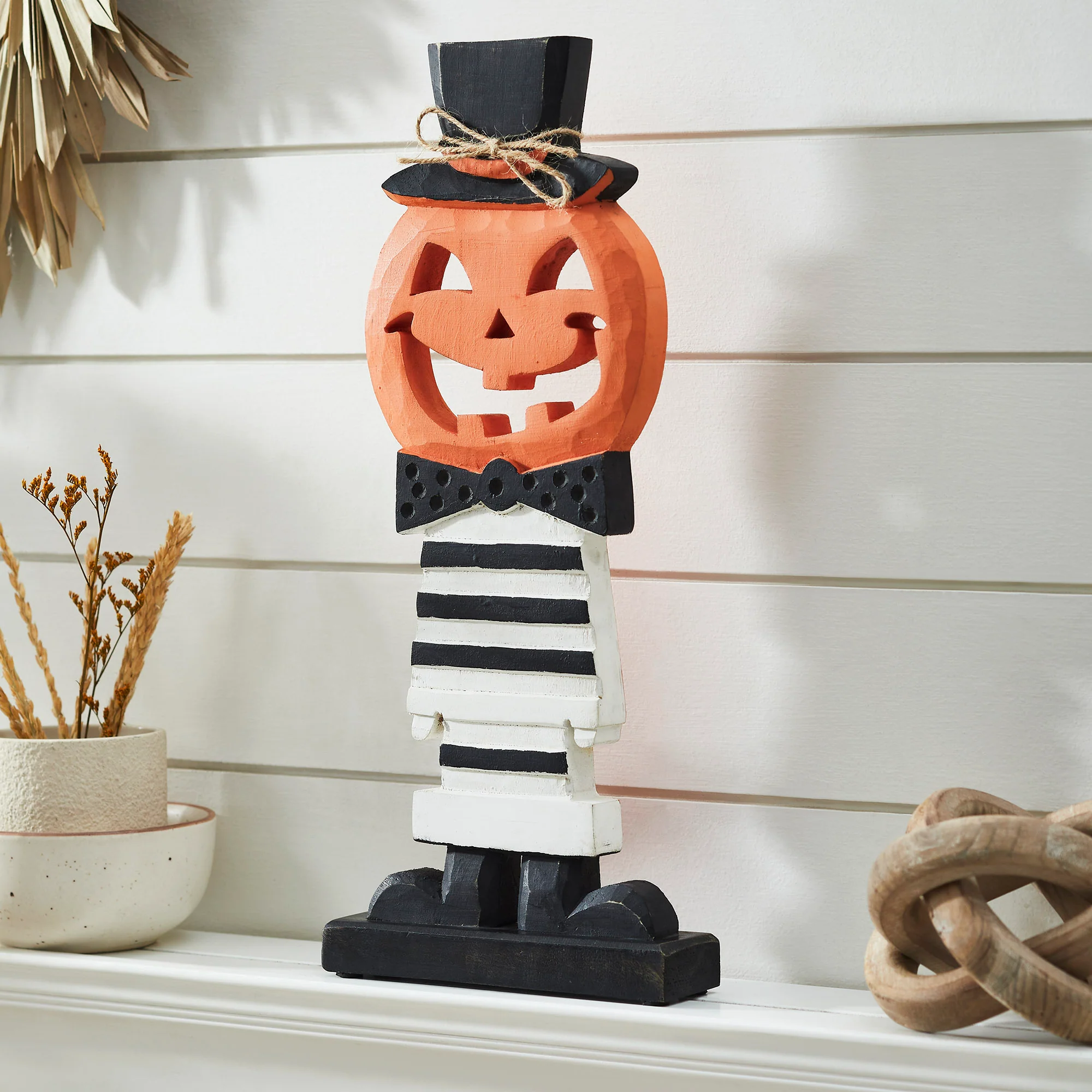 Fancy Wooden Jack-O-Lantern 17.5x7.5x2