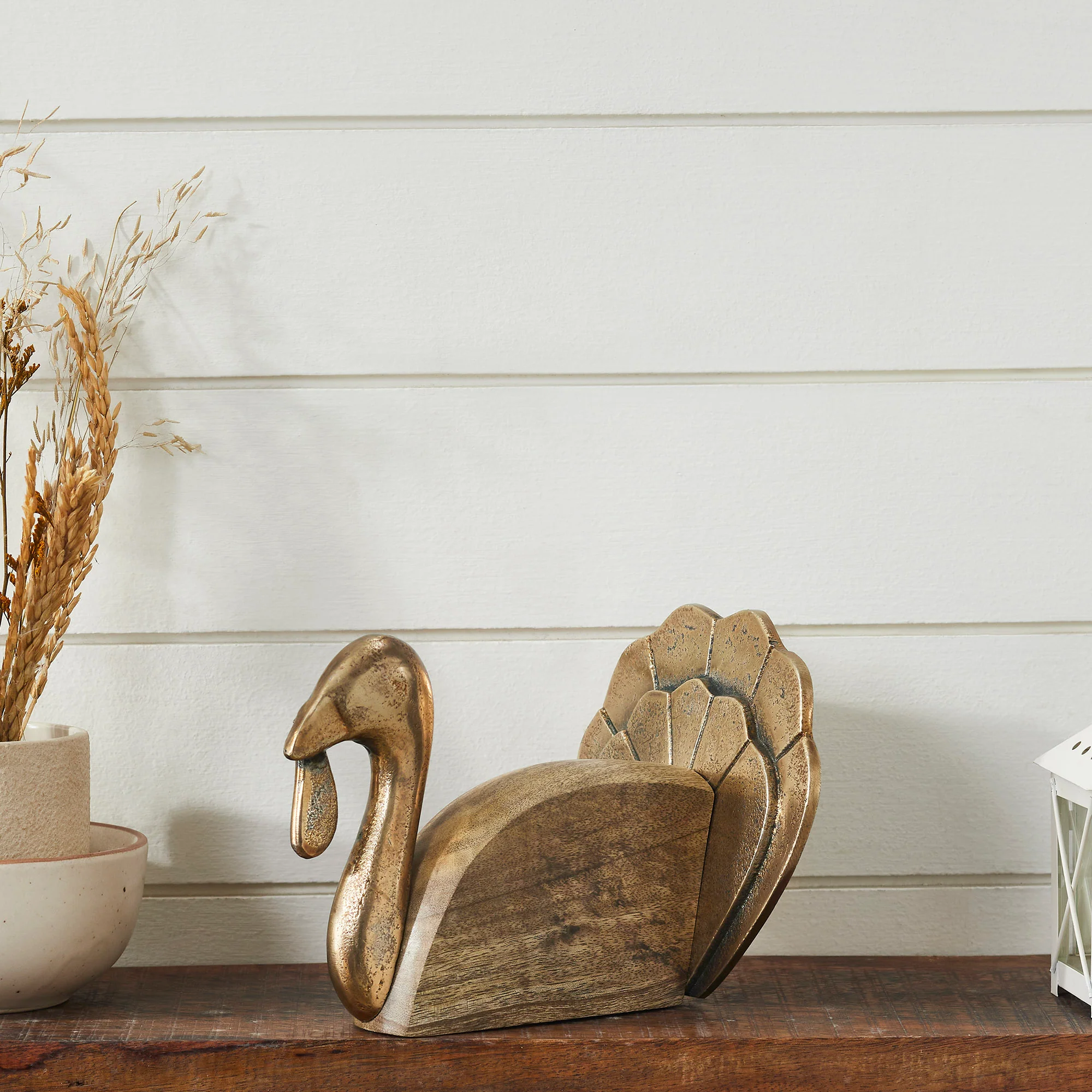 Wooden Turkey w/ Burnished Metal 6x8.5x6.5