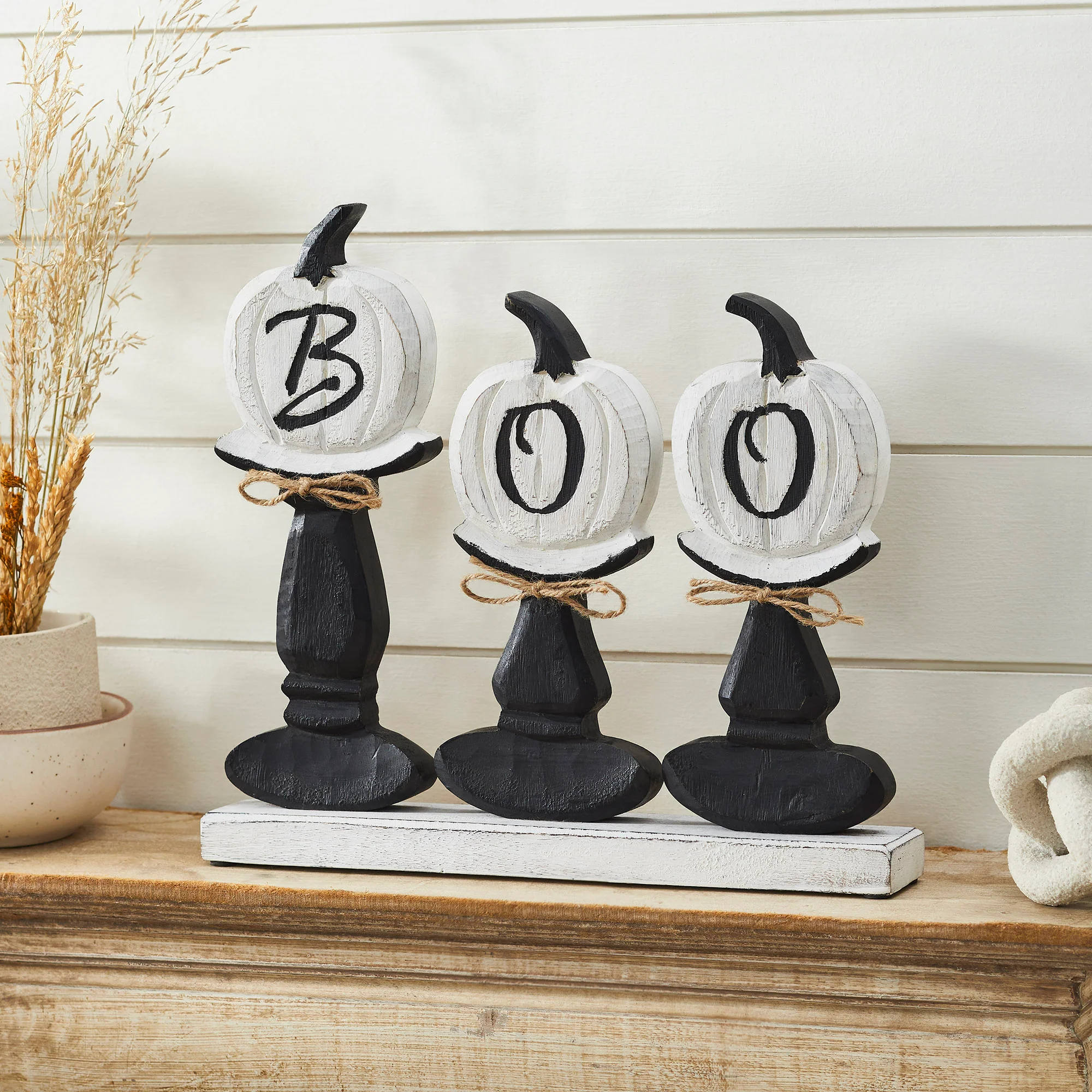 BOO Pumpkins Wooden Table Sign 12.5x13.5x2