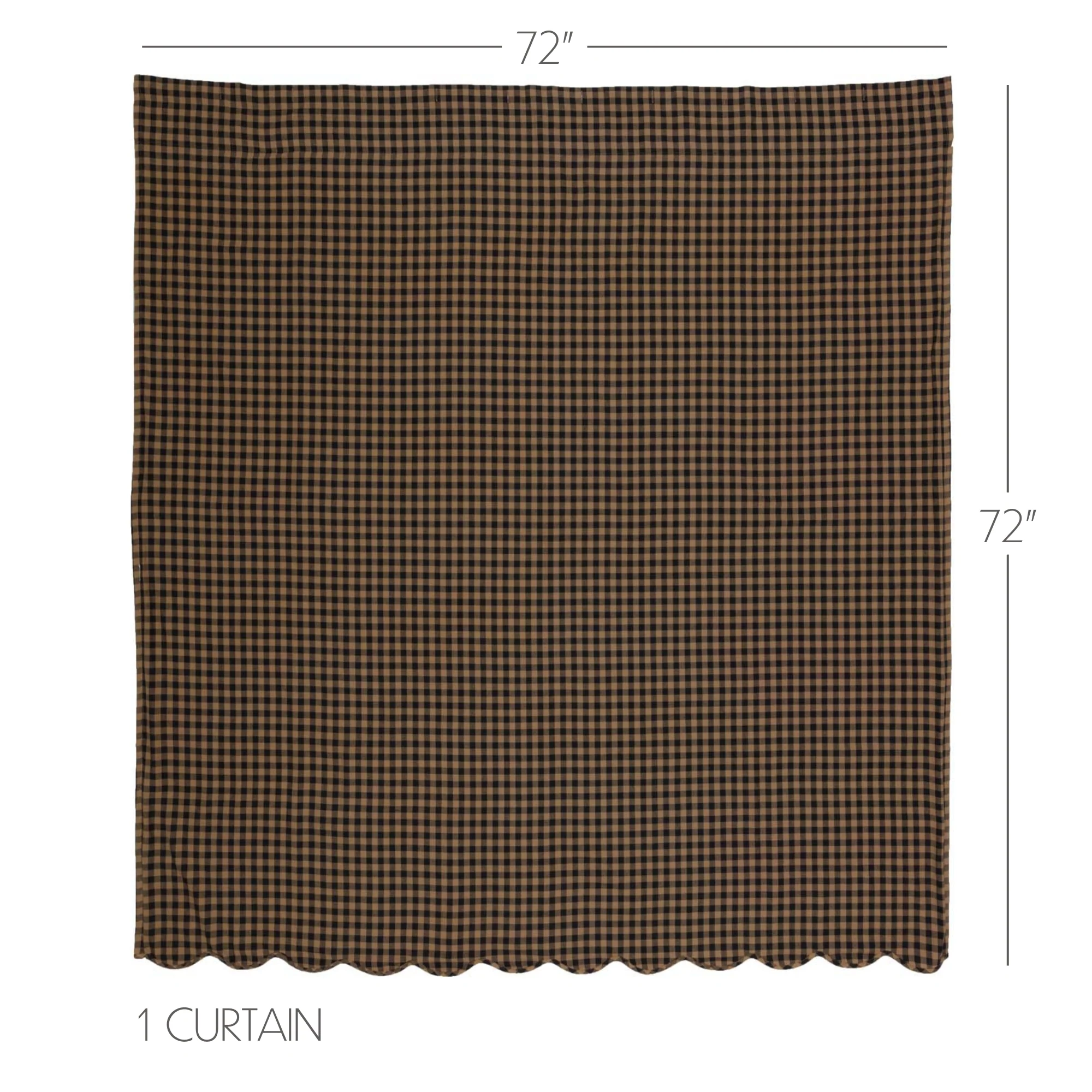 Black Check Scalloped Shower Curtain 72x72