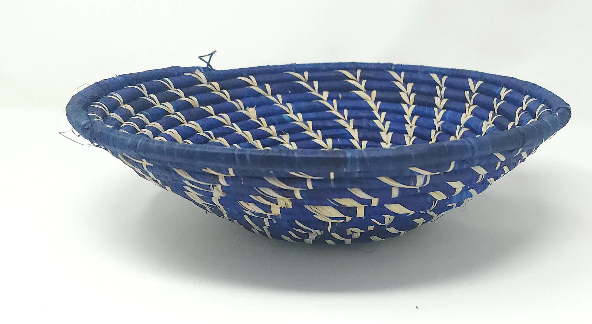 Colorful Artisan Handmade Basket - Blue with Pattern