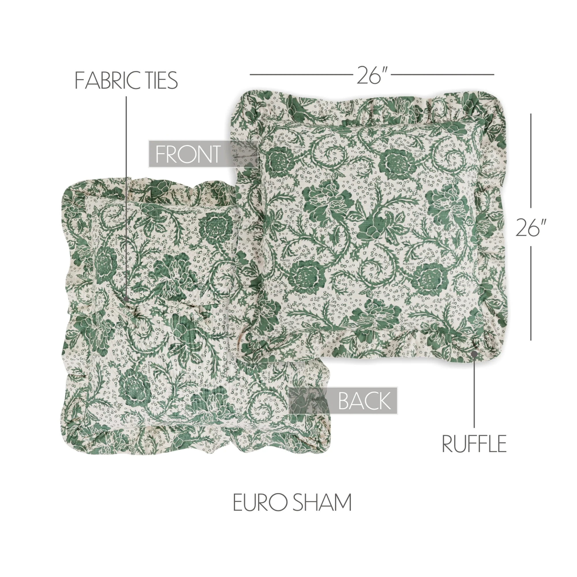 Dorset Green Floral Fabric Euro Sham 26x26
