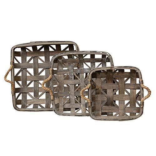 Natural Square Tobacco Baskets w/Jute Handles 3/Set