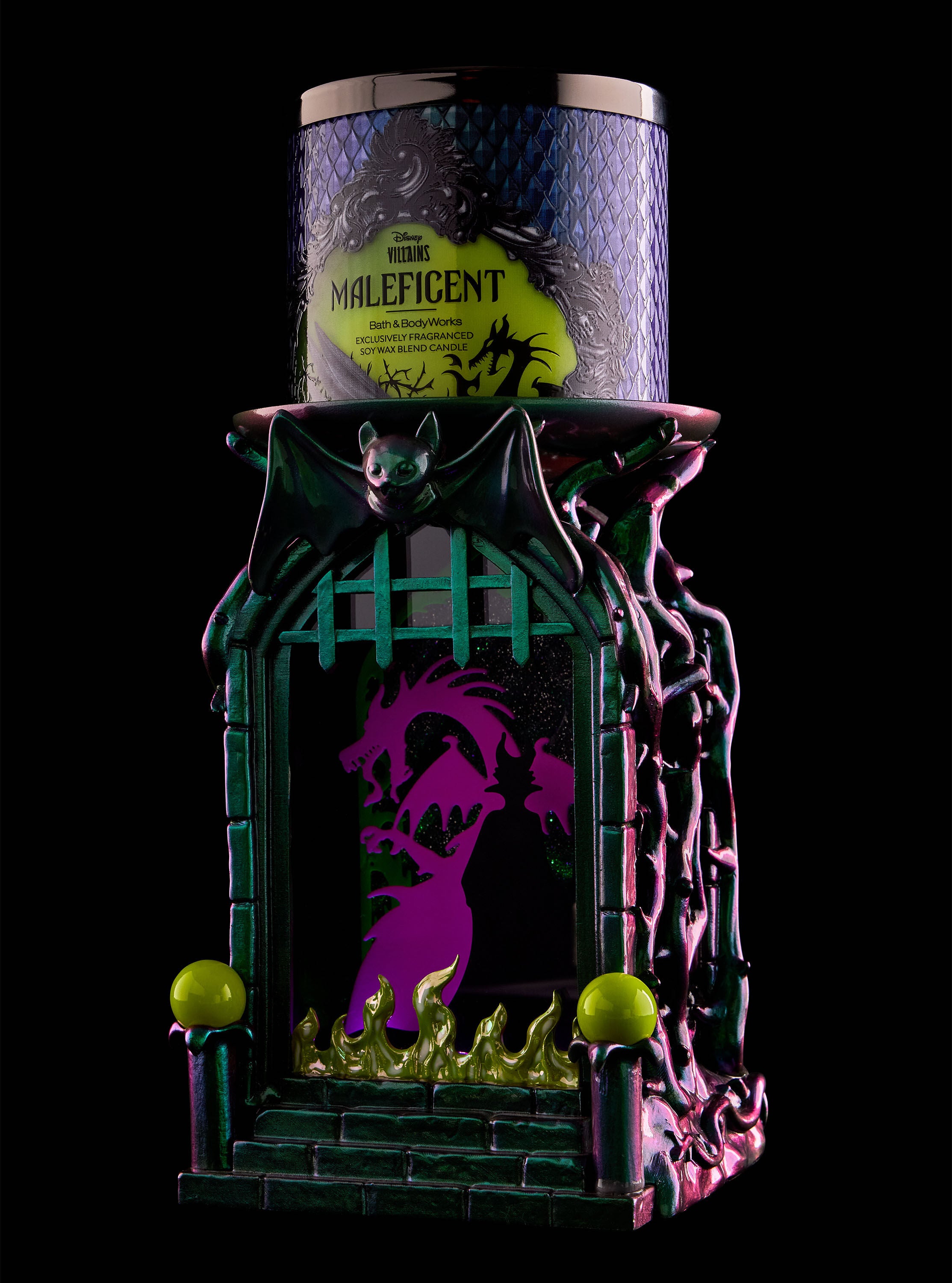 Maleficent Shadowbox Pedestal 3-Wick Candle Holder