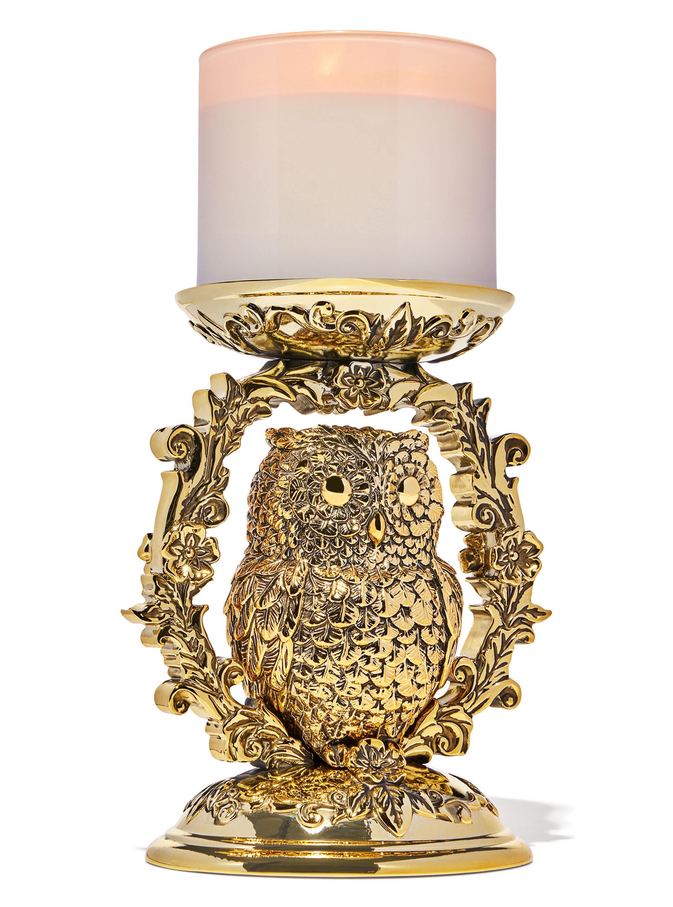 Ornate Owl Pedestal 3-Wick Candle Holder