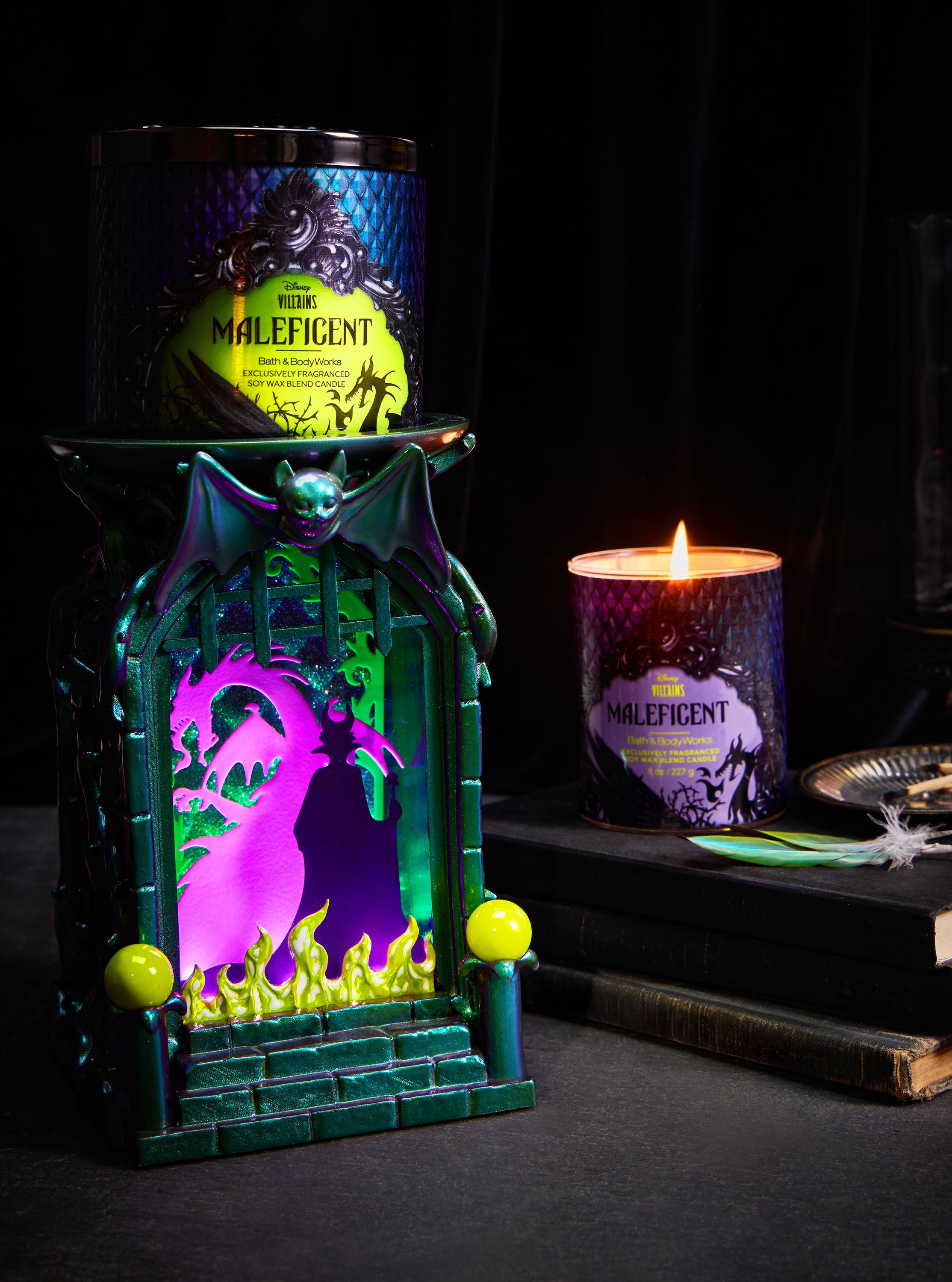 Maleficent Shadowbox Pedestal 3-Wick Candle Holder