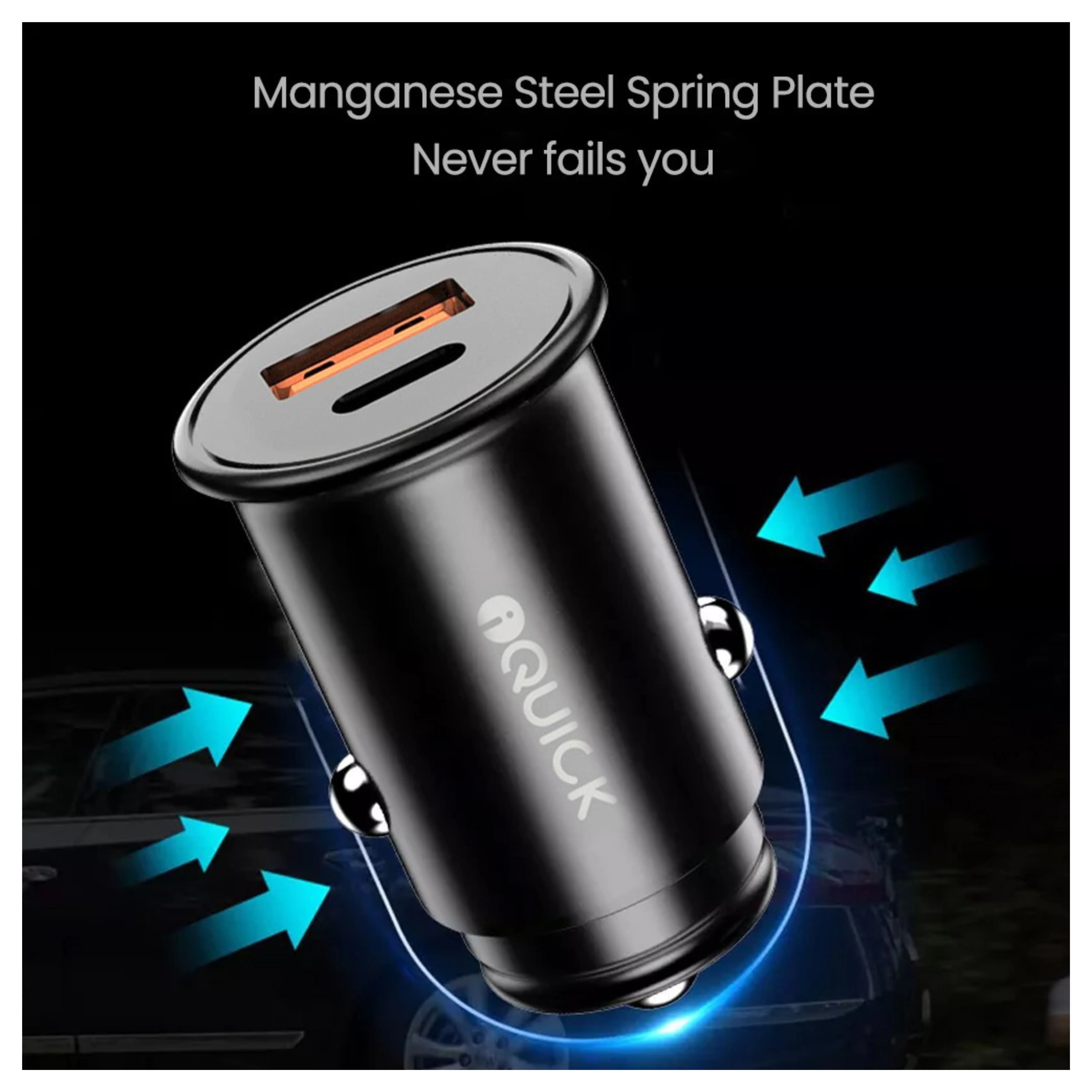 iQuick CQ2 38W Fast Car Charging USB-A & USB-C Ports