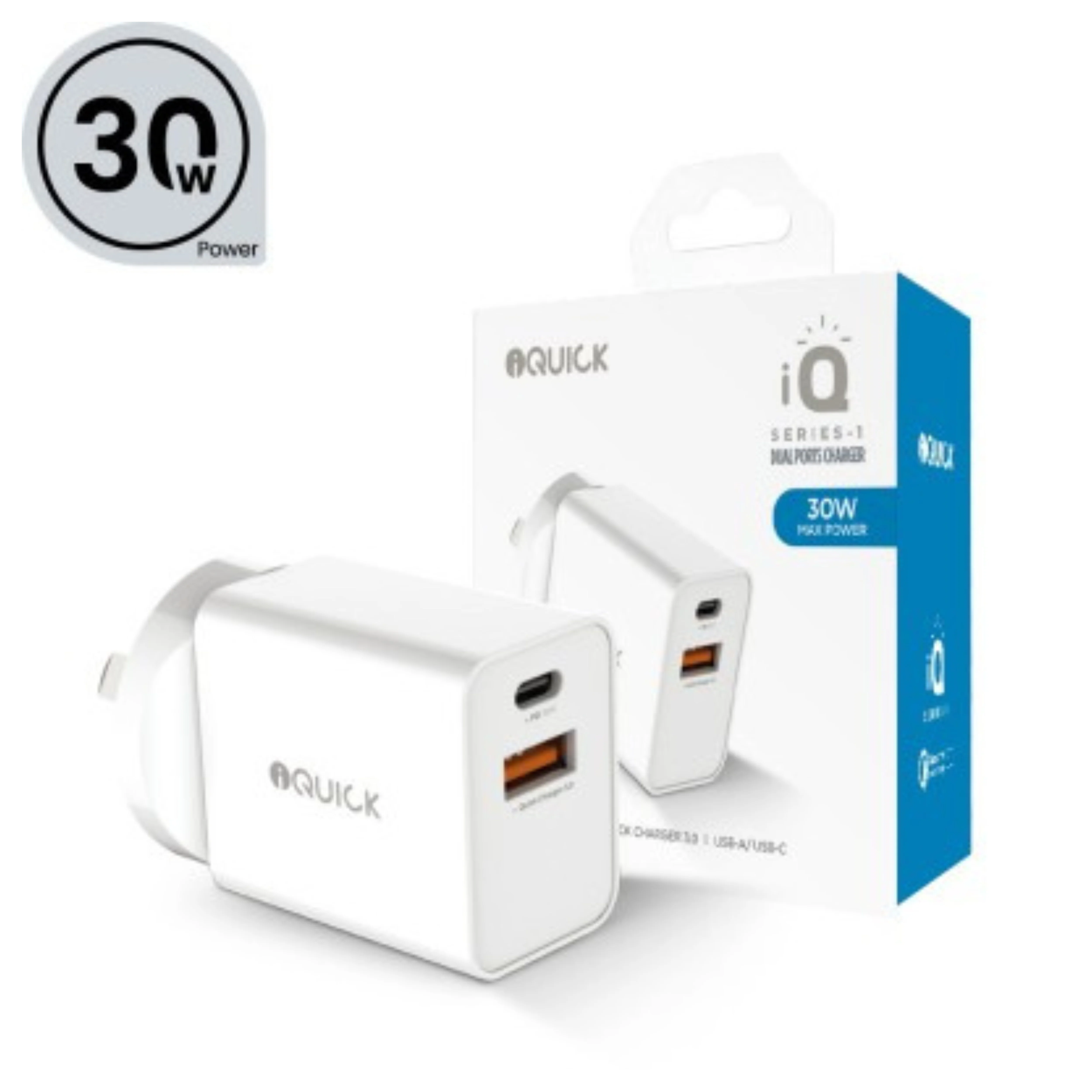 iQuick 30W PD3.0+QC3.0 Dual Ports Charging Adapter-White
