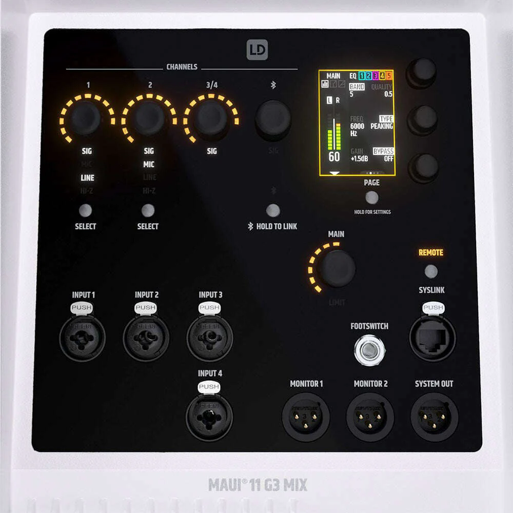 LD Systems MAUI11G3MIXW Portable Cardioid Column PA w/ Digital Mixer - White