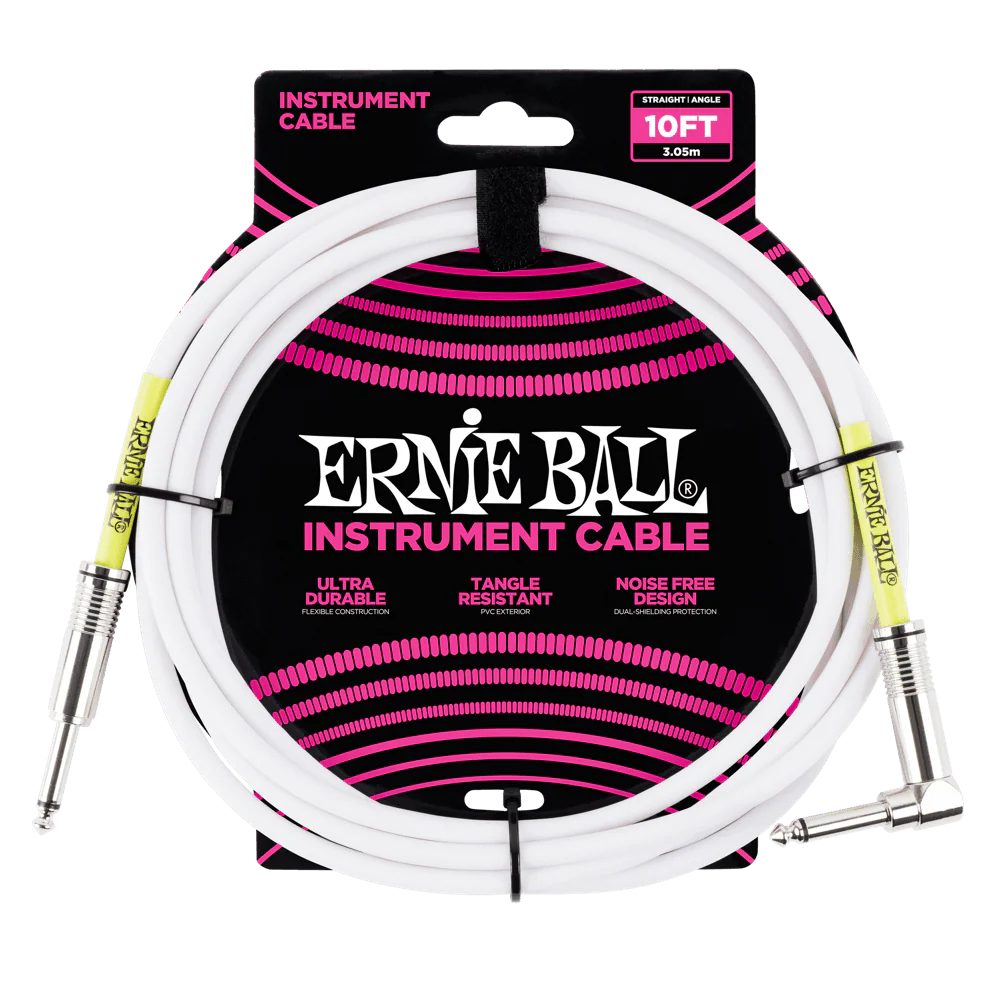 Ernie Ball P06049 Straight to Angled White Instrument Cable - 3 Metre