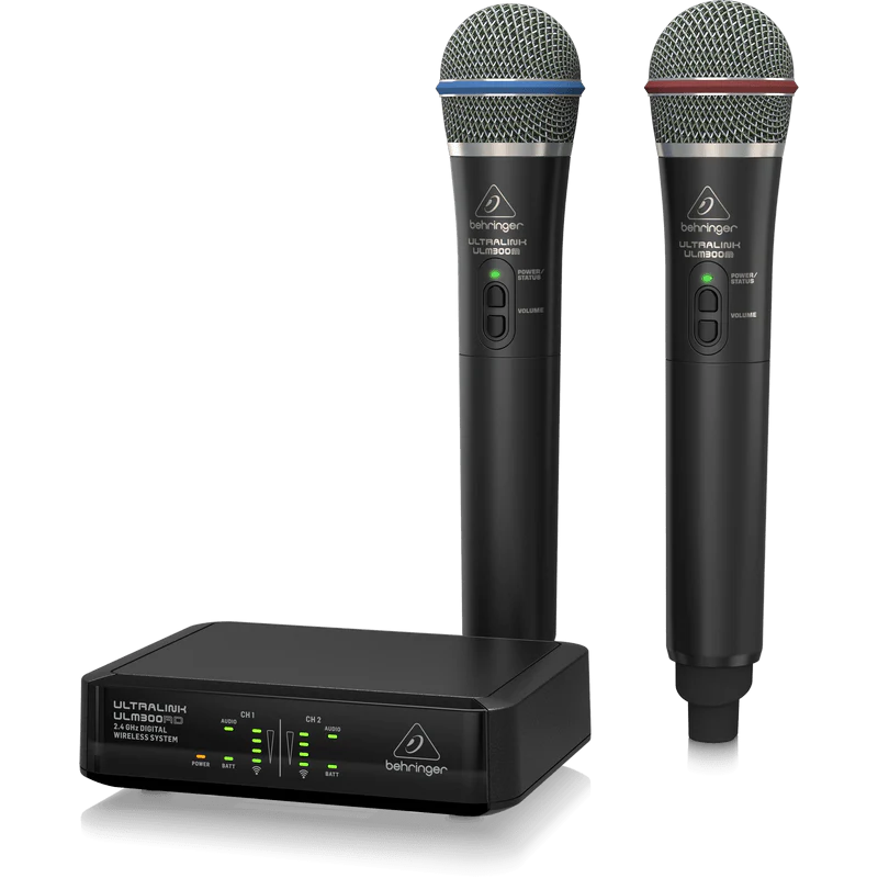 Behringer ULTRALINK ULM302MIC 2.4 GHz Digital Wireless System with 2 Handheld Microphones and Receiver
