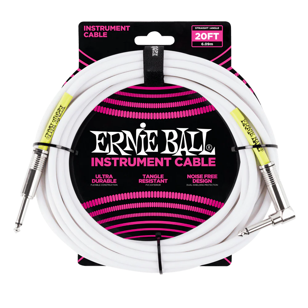 Ernie Ball P06047 Straight to Angled White Instrument Cable - 6 Metre