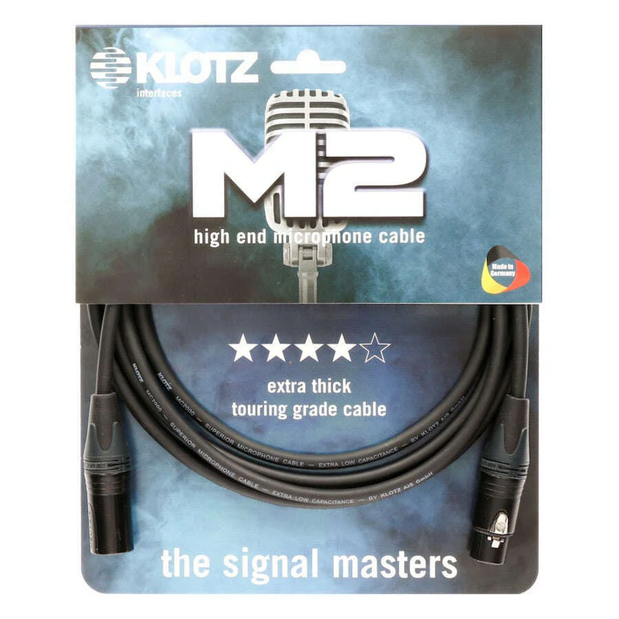 Klotz M2FM1 Neutrik Black Female to Male XLR Heavy Duty Microphone Cable - 3, 5, 10M