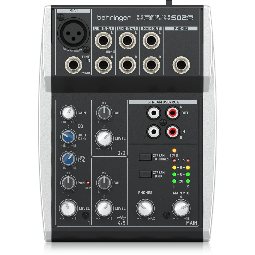 Behringer XENYX 502S Premium Analog 5-Input Mixer with USB Streaming Interface