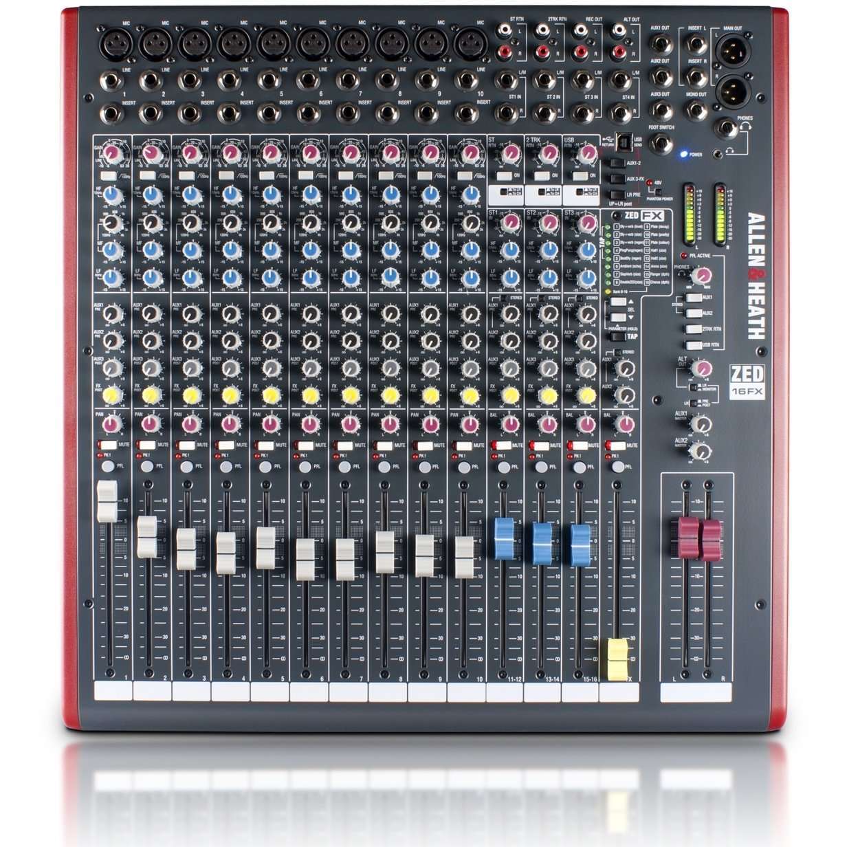 Allen & Heath ZED16FX 10 Mono + 3 Stereo Input Mixer with 3-band Mid-Sweep EQ & Effects