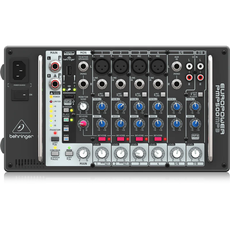 Behringer EUROPOWER PMP500MP3 Ultra-Compact 500-Watt 8-Channel Powered Mixer