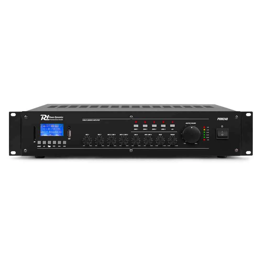 Power Dynamics PRM240 240W 100V 4 Zone 6 Channel Mixer/PA Amplifier