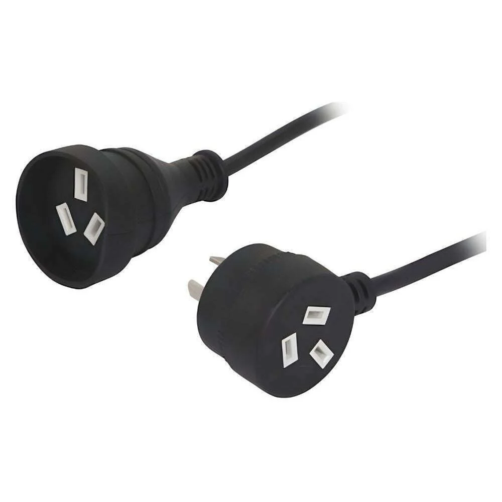 Black 240V 10 Amp Extension Cable with Piggy-Back (3, 5, 10, 15 & 20M)
