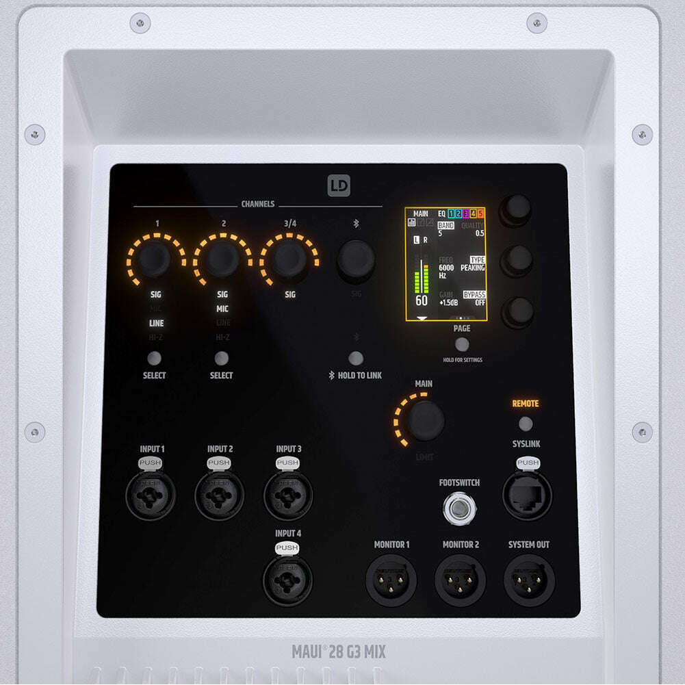 LD Systems MAUI28G3MIXW Portable Cardioid Column PA w/ Digital Mixer - White