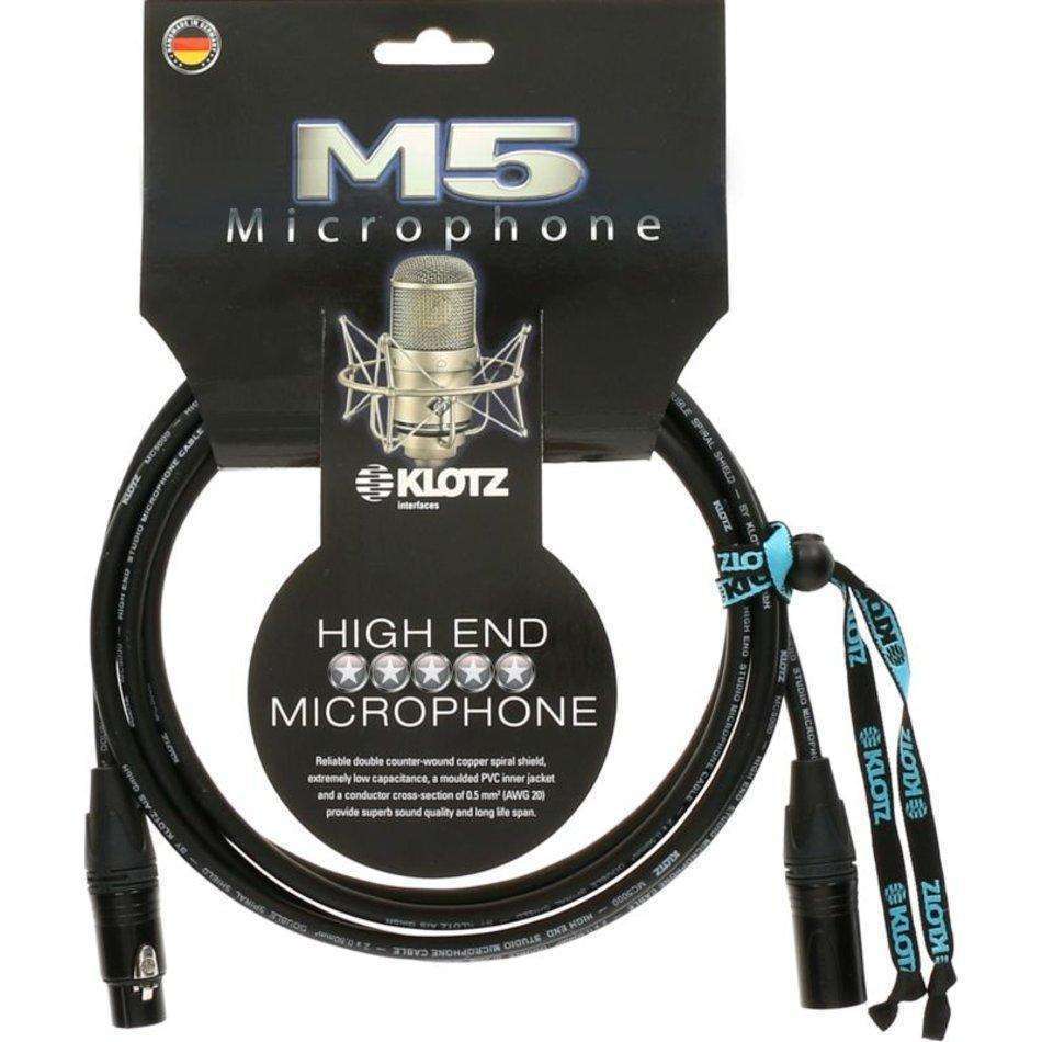 Klotz M5FM10 Double Bare Copper Spiral Shield Microphone Cable with Neutrik Black/Gold Pin XLR Connectors - 3,6 & 10M