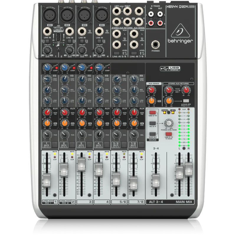Behringer XENYX Q1204USB Premium 12-Input 2/2-Bus Mixer with XENYX Mic Preamps & Compressors