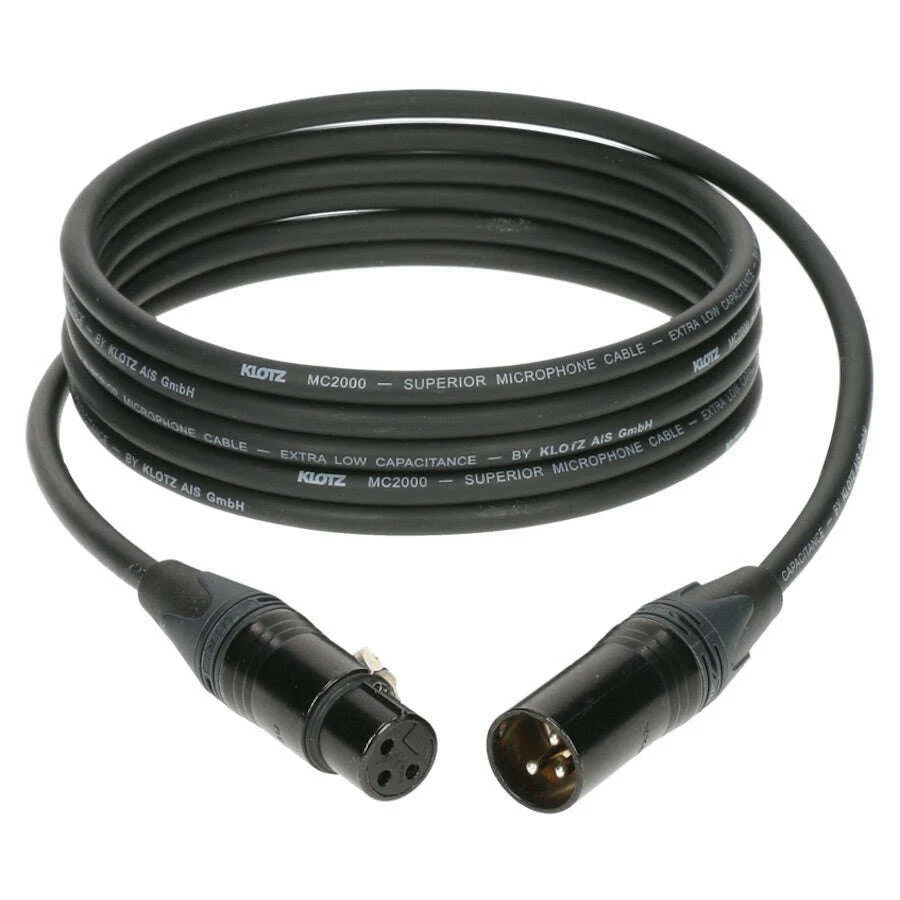 Klotz M2FM1 Neutrik Black Female to Male XLR Heavy Duty Microphone Cable - 3, 5, 10M