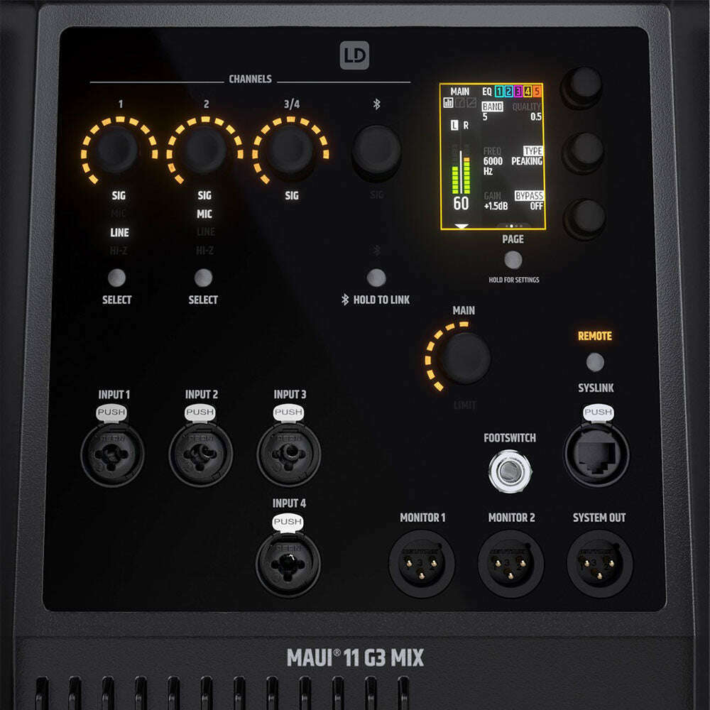 LD Systems MAUI11G3MIX Portable Cardioid Column PA w/ Digital Mixer - Black