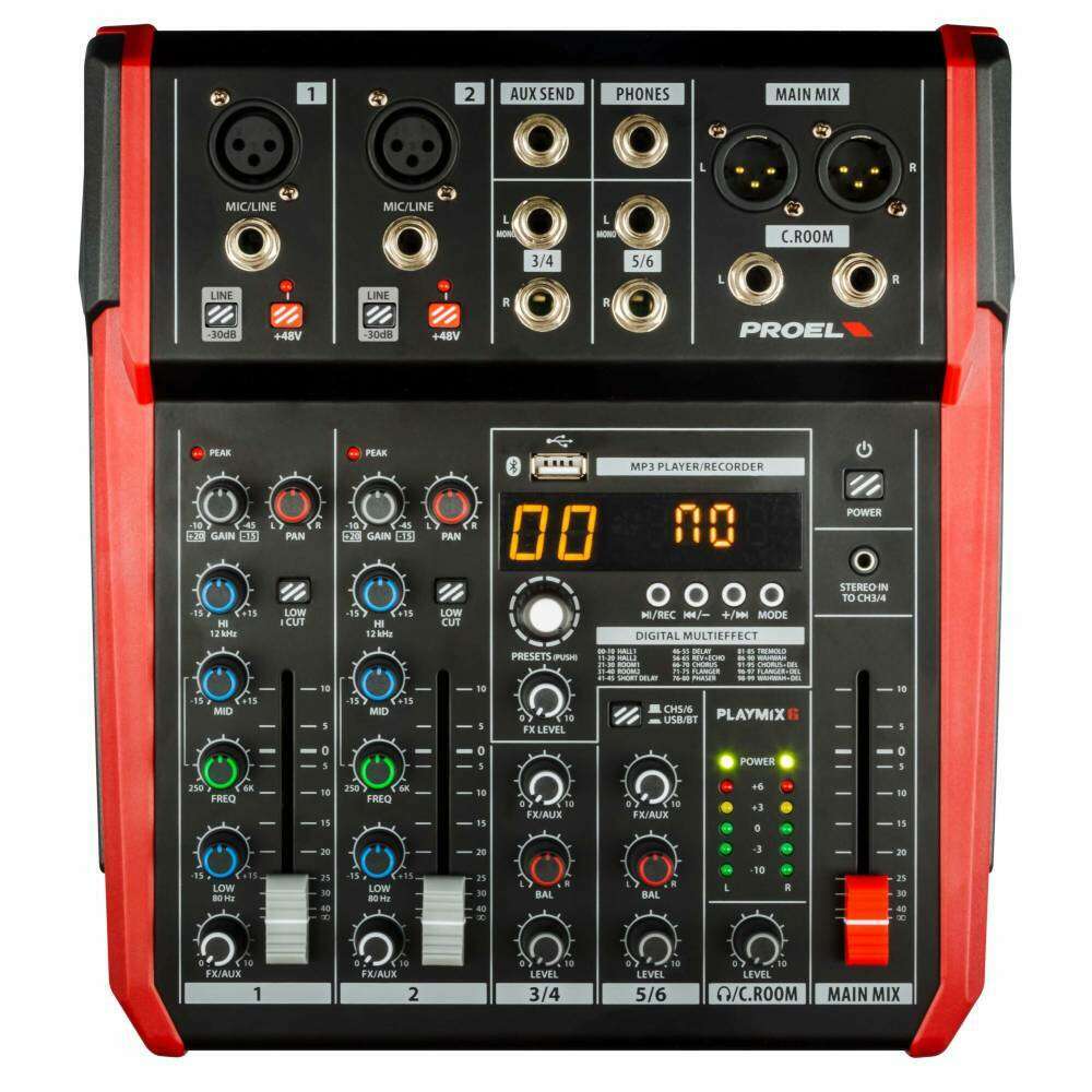 Proel PLAYMIX6 6 Channel Mixer with DSP and USB/BT Interface