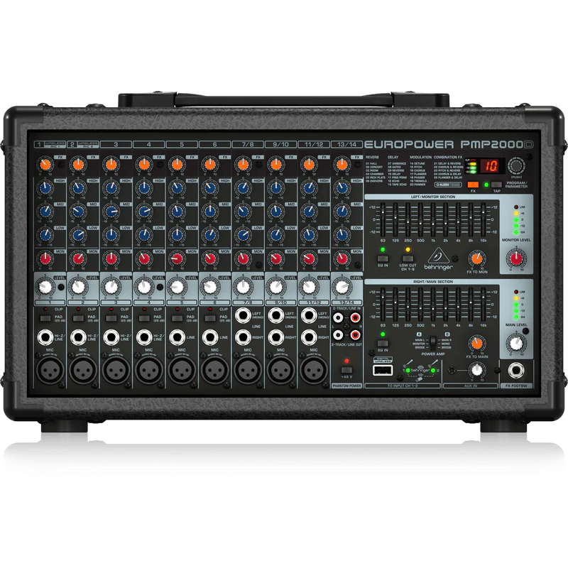 Behringer EUROPOWER PMP2000D 2000 Watt 14 Channel Powered Mixer with KLARK TEKNIK Multi-FX Processor