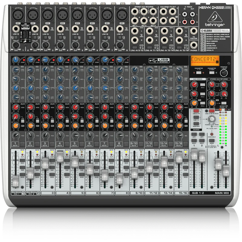 Behringer XENYX QX2222USB Premium 22-Input 2/2-Bus Mixer with KLARK TEKNIK Multi-FX Processor