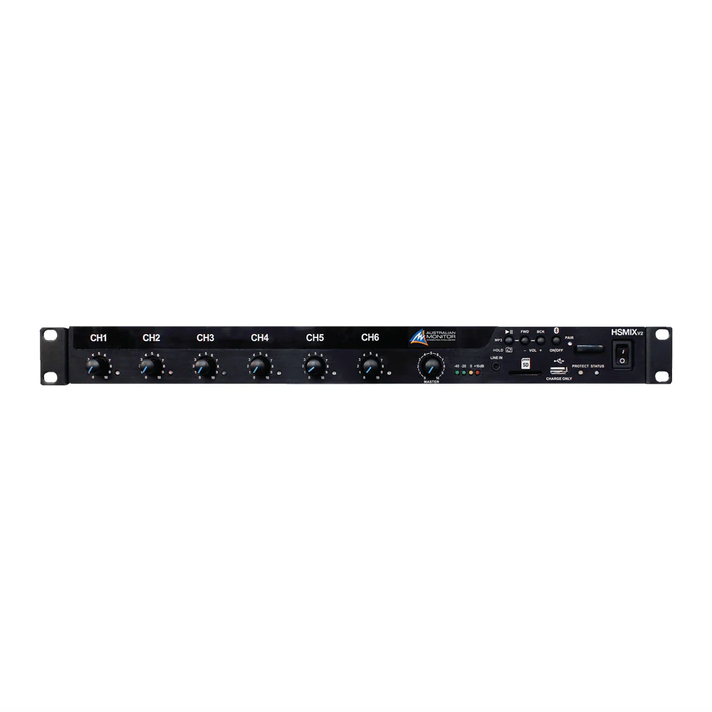 Australian Monitor HSMIX V2 9-Input 1RU Rack Mount Mic/Line Mixer w/ MP3 Player & Bluetooth