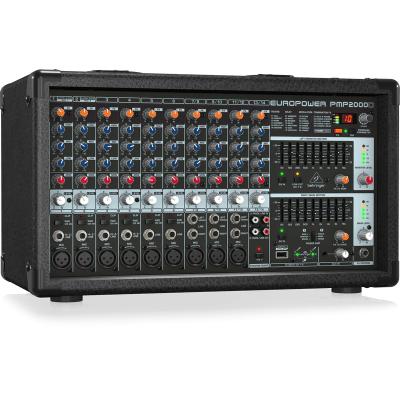 Behringer EUROPOWER PMP2000D 2000 Watt 14 Channel Powered Mixer with KLARK TEKNIK Multi-FX Processor
