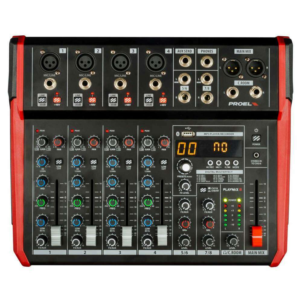 Proel PLAYMIX8 8 Channel Mixer with DSP and USB/BT Interface
