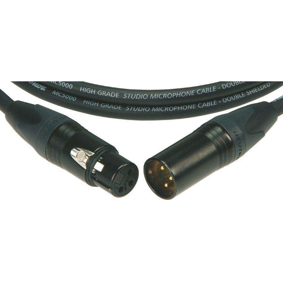 Klotz M5FM10 Double Bare Copper Spiral Shield Microphone Cable with Neutrik Black/Gold Pin XLR Connectors - 3,6 & 10M