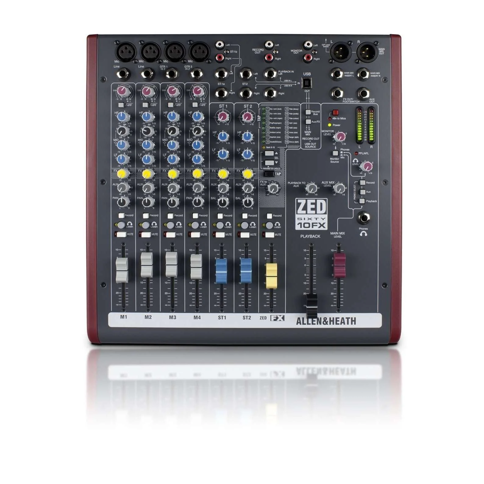 Allen & Heath ZED60-10FX 4 Mono + 3 Stereo Input Mixer w/ Mid-Sweep EQ, Digital FX & 60mm Faders