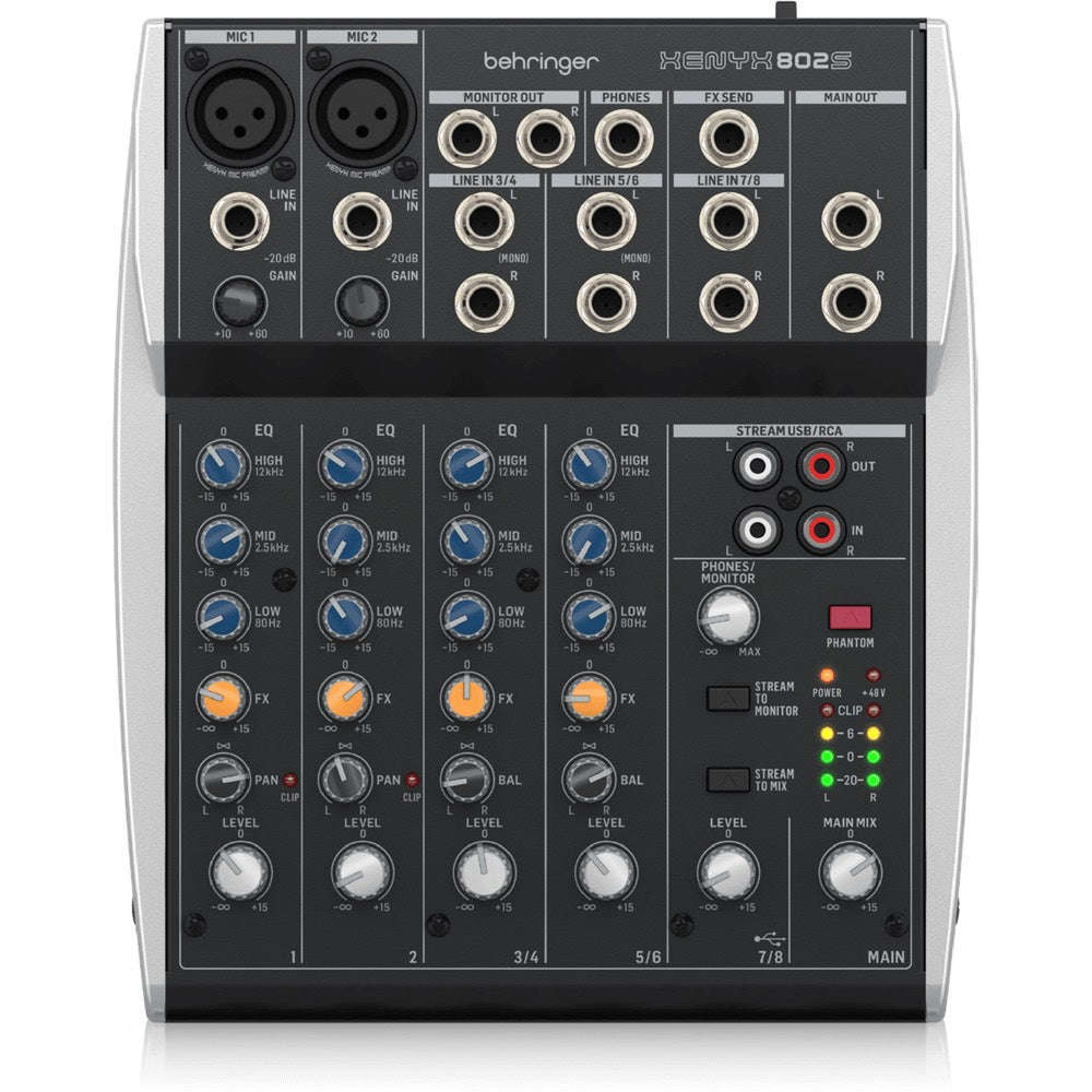 Behringer XENYX 802S Premium Analog 8-Input Mixer with USB Streaming Interface