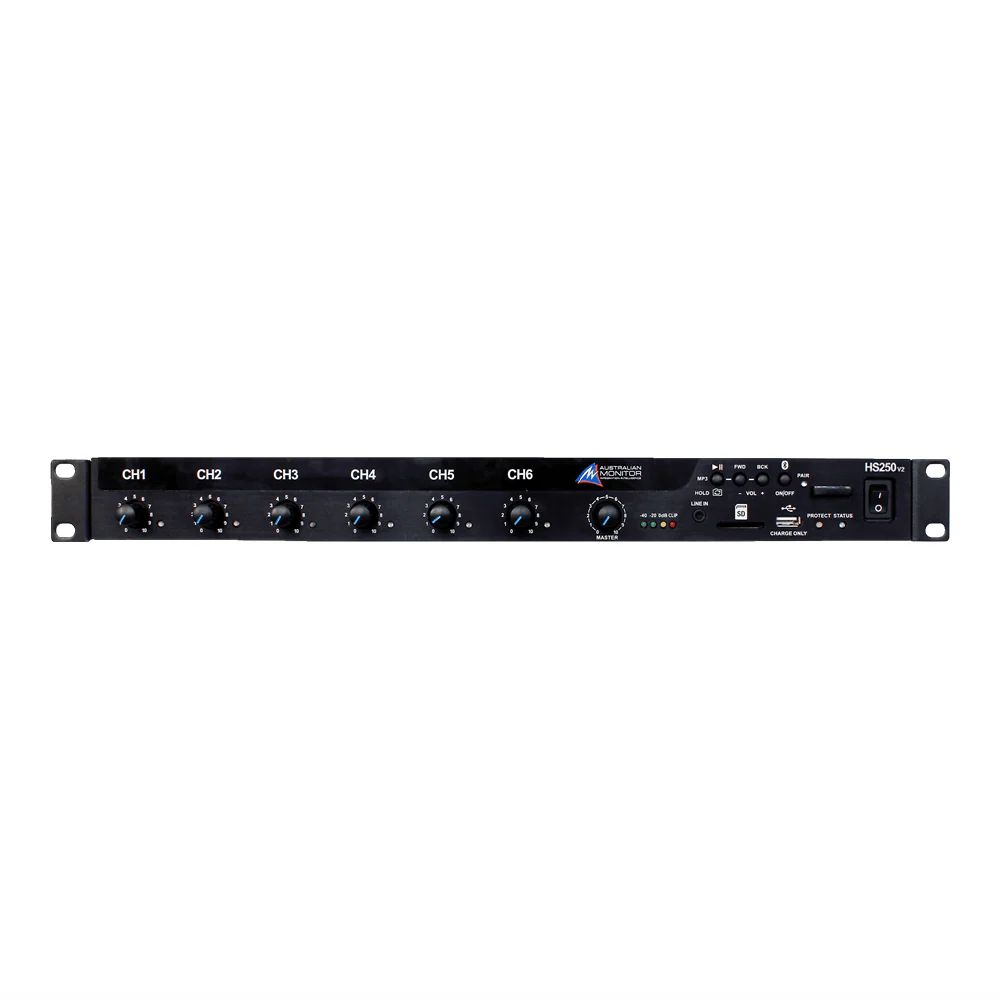 Australian Monitor HS250 V2 Mixer Amplifier 250 watts, Class D, 1RU, 9 Inputs