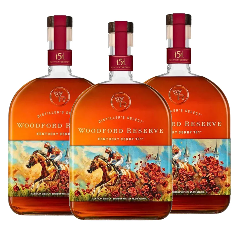 Woodford Reserve Kentucky Derby 151 Limited Edition Bourbon Whiskey Trio Pack - 3 Bottles (3x1L)