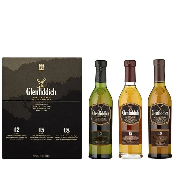 Glenfiddich Trio Gift Pack - 12 Year, 15 Year, and 18 Year Old Whiskies (200ml)