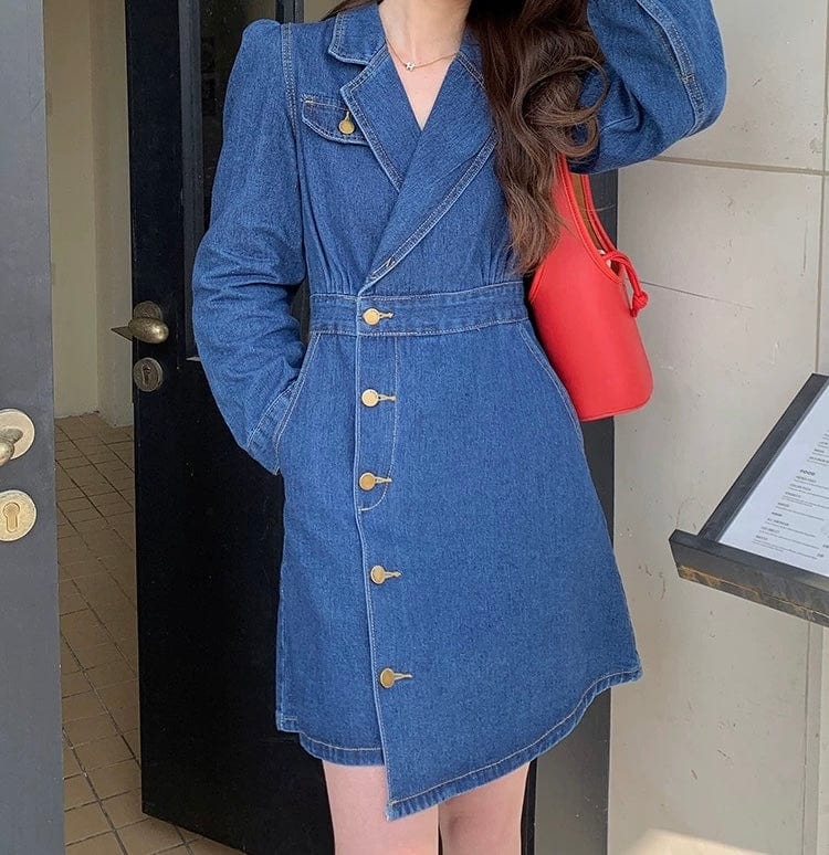Robe blazer denim femme col tailleur automne hiver - styling simplifi�� - MAX FOR ME